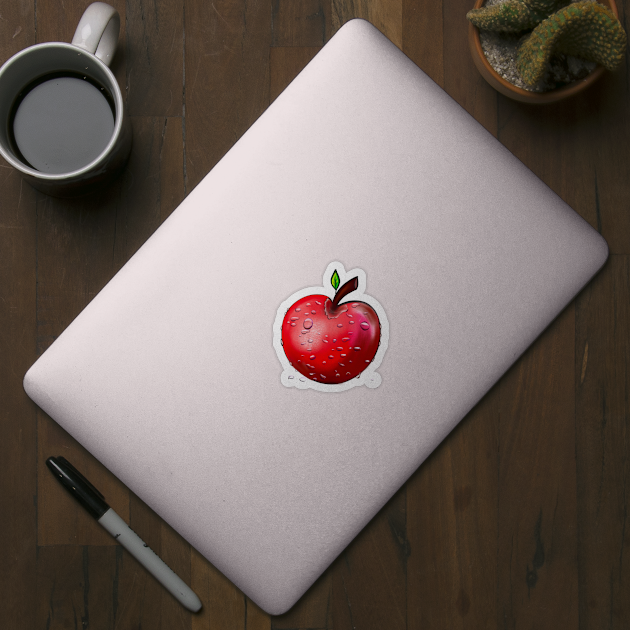 Wet red apple with water droplets by Artonmytee